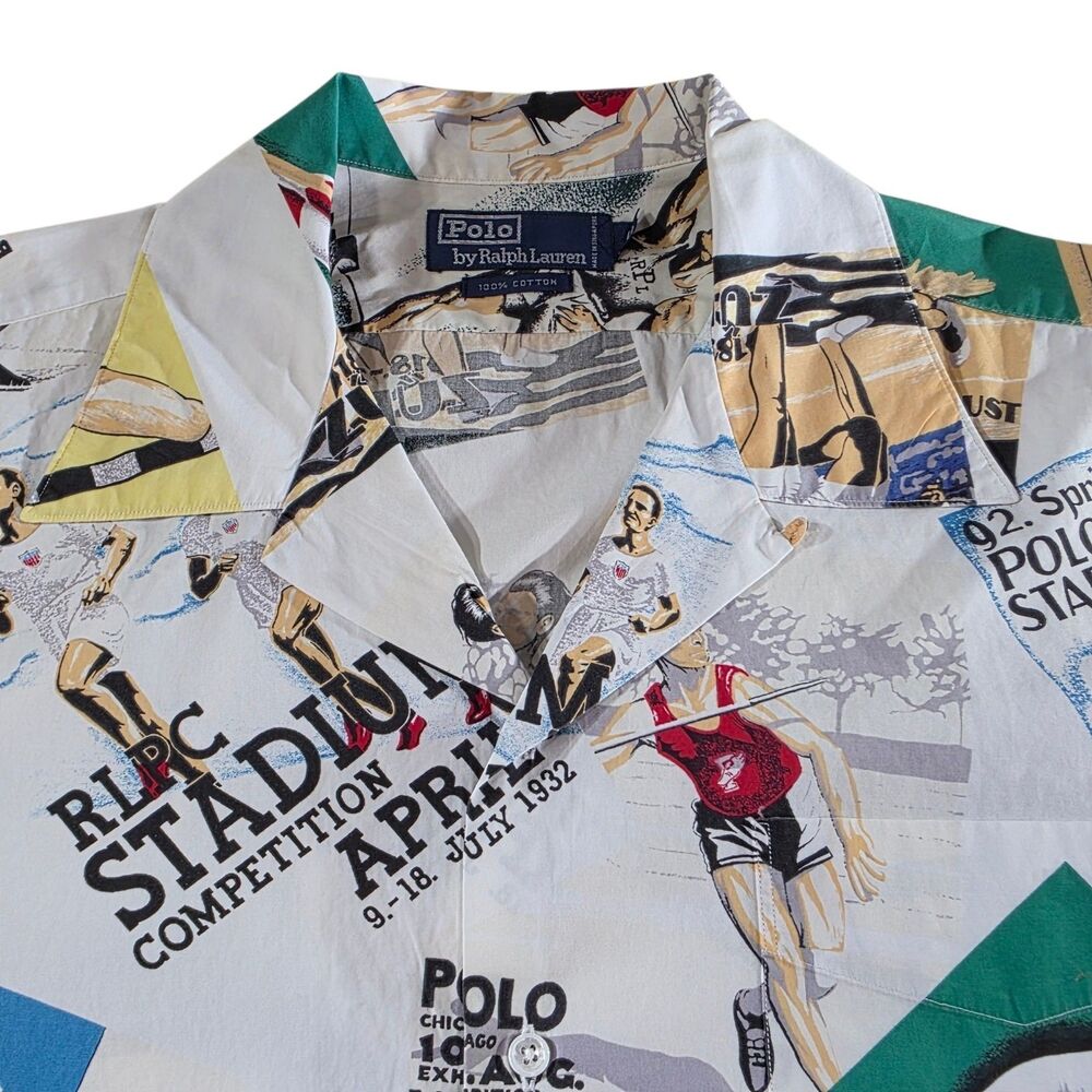 VTG 1992 Polo Ralph Lauren Olympics STADIUM COMP Athletics AOP Button Up P-WING